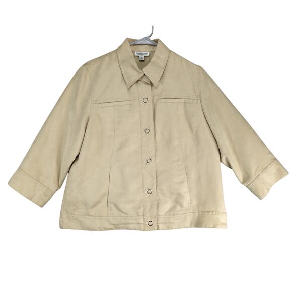 Coldwater Creek Beige Faux Suede Jacket Women's 14 Microfiber Snap Close Pockets - Picture 1 of 10